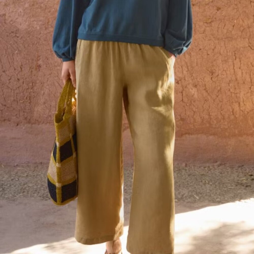 Wrap London Linen Light Gold Pants Size 8